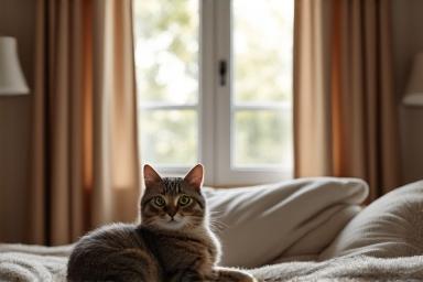 ペットホテルの客室でくつろぐ猫